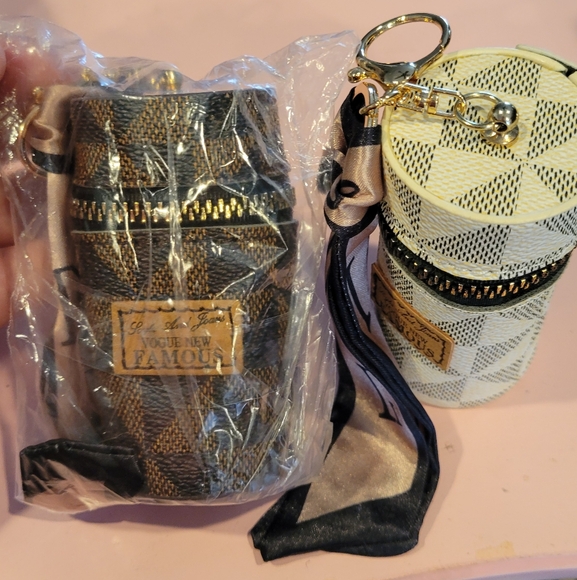 Handbags - Checkered Cylinder Bag Set - Black and Cream